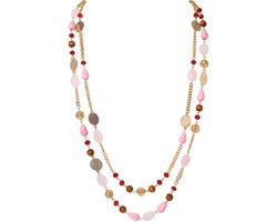 Bocar 14K Vergulde Link Chain 2 Layer Crystal Hout Acryl Kleurrijke Vrouwen Party Lange Ketting Gift (084)
