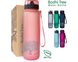 Bodhi Tree® Motivatie Waterfles 1 Liter - Tijdmarkeringen Nederlands - Motiverende Drinkfles - 100% Lekvrij - BPA vrij - Motivatiefles 1l - Roze