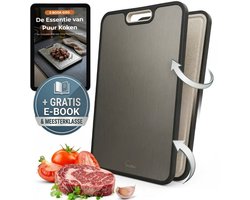 Bodilux® Premium 100% Titanium Snijplank Dubbelzijdig Incl. E-book - Cutting Board - Vermijd Microplastics - Extra Hygiëne - Met Raspfunctie en Sapgeul