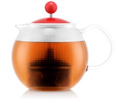 Bodum | Assam Theepot met filter - infuser / Tea Press | Glas | Rood deksel | Klein 0,5L