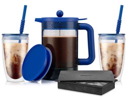 Bodum | Bean set Candy Blue | Cafetière voor ijskoffie met 2 bekers en ijsblokjeshouder | 1,5L