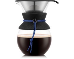 Bodum | Cafetière met permanent filter / Opgiet koffiezetapparaat - Pour Over | RVS met blauw koord | 8 kops, 1.0L