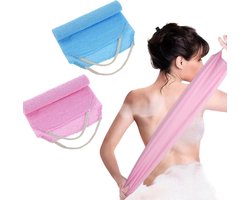 Body Scrubber met handgrepen - Exfoliërende Wasmand Handdoek voor Douche en Bad - 2 Stuks Nylon Rugscrub - Verlengde Lengte - Rugschrubber Handdoek met Trekriem - Voor Gevoelige en Ruwe Huid