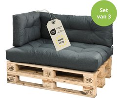 Bodyprotect palletkussen set - 3-delige set palletkussen rug en zit - palletkussens buiten & binnen - zitkussen 120x80, rugkussen 120x40 & armleuning 60x40 - hoogte 12 cm - Made in EU - donkergrijs