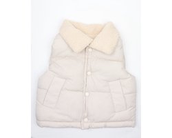 Bodywarmer Creme - beige - teddystof - gewatteerd - Maat 3-4 jaar - sportief - Unisex - meisjes - jongens - Minimalistisch