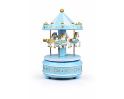 BOECK - Blauwe Carousel Muziekdoos – Decoratieve Draaiende Carrousel met Melodie | Tafeldecoratie & Babyshower Decor - Draaimolen muziek - Muziekdoos - Taartdecoratie