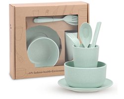 BOECK - Kinder serviesset - Eco Kids Serviesset Mintgroen – 5-delig Tarwe‑stro – BPA‑vrij • Lichtgewicht & Onbreekbaar • Magnetron- & Vaatwasserbestendig • Duurzaam Kinderservies - Babyservies - Kraamcadeau