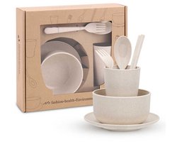BOECK - Kinderservies - Babyservies -Kinder serviesset - Eco Kids Serviesset Beige – 5-delig Tarwe stro – BPA vrij • Lichtgewicht & Onbreekbaar • Magnetron- & Vaatwasserbestendig • Duurzaam Kinderservies - Babyservies – Kraamcadeau