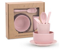 BOECK - Kinderservies - Babyservies -Kinder serviesset - Eco Kids Serviesset Lichtroze – 5-delig Tarwe stro – BPA vrij • Lichtgewicht & Onbreekbaar • Magnetron- & Vaatwasserbestendig • Duurzaam Kinderservies - Babyservies – Kraamcadeau