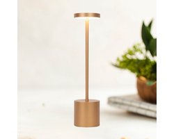 BOECK - Lamp - Draadloze Tafellamp – Luxe LED Bureaulamp met Touchbediening & Dimbaar Licht – Oplaadbaar via USB – Designlamp voor Slaapkamer, Restaurant of Bureau - Goud