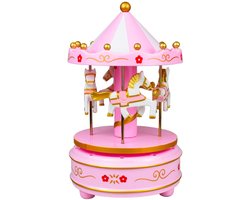 BOECK - Roze Carousel Muziekdoos – Decoratieve Draaiende Carrousel met Melodie | Tafeldecoratie & Babyshower Decor - Taartdecoratie - Draaimolen muziek