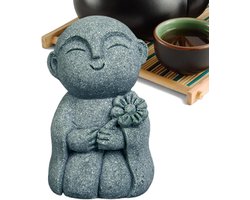 Boeddha Beeld - Monnik Sculptuur - Zen Decoratie - Duurzaam Buitenbeeld - 6 cm Hoog - Grijs
