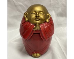 Boeddha Box doosje Rood en Goud Kleine Monnik 14.5cm Feng Shui geluk en voorspoedig