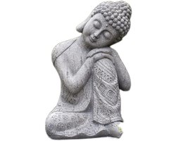 Boeddhabeeld Zittend - Hars sculptuur - Tuin decoratie - Realistische textuur - 25 cm hoog - Grijs