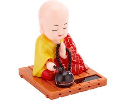 Boeddhabeelden, kleine monnik Boeddha-sculpturen op zonne-energie, boeddhistische beeldjes, autoversiering, bureaudecoratie voor thuis en op kantoor (rood)