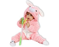 BoefieBoef Dieren Baby Onesie Peuter Pyjama Kinderen 6 maanden - 2 jaar – Konijn roze – Verkleedkleding met Luierrits – Kerst Carnaval Dierenpak - Kraamcadeau – Zacht Flanel - Romper - Boxpak - Jongen - Meisjes - Kruippak - Winterpak - Pasen - Rabbit