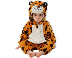 BoefieBoef Dieren Baby Onesie Peuter Pyjama Kinderen 6 maanden - 2 jaar – Verkleedkleding met Luierrits – Carnaval, Dierenpak - , Kraamcadeau – Flanel - Romper - Boxpak - Jongens - Meisjes - Kruippak - Winterpak - Panter - Poema - Oranje Bruin