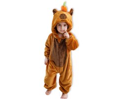 BoefieBoef Dieren Baby Onesie Peuter Pyjama Kinderen 6 maanden tot 2 jaar – Capibara – Verkleedkleding met Luierrits – Kerst Carnaval Dierenpak - en Kraamcadeau- Zacht Flanel - Romper - Boxpak - Jongens - Meisjes - Kruippak - Winterpak - Bruin