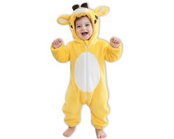 BoefieBoef Dieren Baby Onesie Peuter Pyjama Kinderen 6 maanden tot 2 jaar – Giraffe – Verkleedkleding met Luierrits – Carnaval Dierenpak - Kerst en Kraamcadeau - Zacht Flanel - Romper - Boxpak - Jongens - Meisjes - Kruippak - Winterpak - Geel Bruin