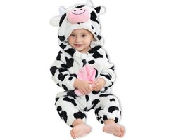 BoefieBoef Dieren Baby Onesie Peuter Pyjama Kinderen 6 maanden tot 2 jaar – Koe – Verkleedkleding met Luierrits – Carnaval Dierenpak - Kerst en Kraamcadeau Tip – Zacht Flanel - Romper - Boxpak - Jongens - Meisjes - Kruippak - Winterpak - Cow - Wit