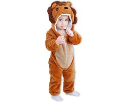 BoefieBoef Dieren Baby Onesie Peuter Pyjama Kinderen 6 maanden tot 2 jaar – Leeuw bruin – Verkleedkleding met Luierrits – Carnaval Dierenpak - Kerst en Kraamcadeau Tip – Zacht Flanel - Romper - Boxpak - Jongens - Meisjes - Kruippak - Winterpak - Lion