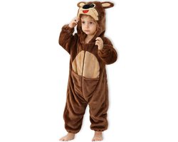 BoefieBoef Dieren Baby Onesie Peuter Pyjama Kinderen 6 maanden tot 2 jaar – Verkleedkleding met Luierrits – Carnaval Dierenpak - Kerst en Kraamcadeau Tip – Zacht Flanel - Romper - Boxpak - Jongens - Meisjes - Kruippak - Winterpak - Kangoeroe - Bruin