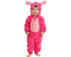 BoefieBoef Dieren Kleuter Onesie Angel Stitch Peuter Pyjama Kinderen 2-4 jaar – Verkleedkleding met Luierrits – Carnaval Dierenpak - Kerst en Kraamcadeau - Zacht Flanel - Baby Romper - Boxpak - Jongens - Meisjes - Kruippak - Winterpak - Roze