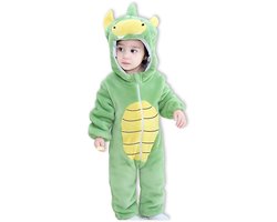 BoefieBoef Dieren Kleuter Onesie Peuter Pyjama Kinderen 2-4 jaar – Verkleedkleding met Luierrits – Carnaval Dierenpak - Halloween en Kraamcadeau - Zacht Flanel - Baby Romper - Boxpak - Jongens - Meisjes - Kruippak - Draak Groen Dragon Dino