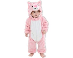 BoefieBoef Dieren Kleuter Onesie Peuter Pyjama Kinderen 2 tot 4 jaar – Verkleedkleding met Luierrits – Carnaval Dierenpak - Kerst Cadeau- Zacht Flanel - Baby Romper - Boxpak - Jongens - Meisjes - Kruippak - Winterpak - Poes Roze Kat Cat