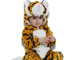 BoefieBoef Dieren Kleuter Onesie Peuter Pyjama Kinderen 2 tot 4 jaar – Verkleedkleding met Luierrits – Carnaval Dierenpak - Kerst en Kraamcadeau - Zacht Flanel - Baby Romper - Boxpak - Jongens - Meisjes - Kruippak - Winterpak - Tijger Oranje Panter