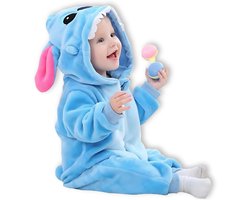 BoefieBoef Dieren Kleuter Onesie Peuter Pyjama Kinderen 2 tot 4 jaar – Verkleedkleding met Luierrits – Carnaval Dierenpak - Kerst en Kraamcadeau - Zacht Flanel - Baby Romper - Boxpak - Jongens - Meisjes - Kruippak - Winterpak - Stitch Blauw Muis
