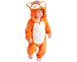 BoefieBoef Dieren Kleuter Onesie Peuter Pyjama Kinderen 2 tot 4 jaar – Verkleedkleding met Luierrits – Carnaval Dierenpak - Kerst en Kraamcadeau - Zacht Flanel - Baby Romper - Boxpak - Jongens - Meisjes - Kruippak - Winterpak - Vos Fox Oranje Animal