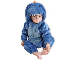BoefieBoef Dieren Kleuter Onesie Peuter Pyjama Kinderen 2 tot 4 jaar – Verkleedkleding met Luierrits – Carnaval Dierenpak - Kerst en Kraamcadeau - Zacht Flanel - Baby Romper - Boxpak - Jongens - Meisjes - Kruippak - Winterpak - Dinosaurus Blauw T-rex