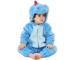 BoefieBoef Dieren Kleuter Onesie Peuter Pyjama Kinderen 2 tot 4 jaar – Verkleedkleding met Luierrits – Carnaval Dierenpak - Kerst en Kraamcadeau - Zacht Flanel - Baby Kerst - Boxpak - Jongen - Meisje - Kruippak - Winterpak - Dinosaurus - Licht Blauw