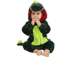 BoefieBoef Dinosaurus Baby Onesie - Peuter Pyjama Kinderen 6 maanden - 2 jaar – Verkleedkleding met Luierrits – Carnaval Dierenpak - Halloween Sinterklaas en Kraamcadeau Tip – Flanel - Romper - Boxpak - Jongens - Meisjes - Kruippak - T-Rex - Groen