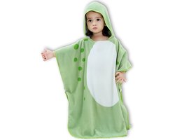 BoefieBoef Dinosaurus Bio Katoen Baby & Kinder Badponcho met Capuchon - Dieren Design - Badcape 1-7 Jaar - Peuter Strandponcho & Kleuter Zwemponcho - Absorberend & Sneldrogend - Handdoek - Kraamcadeau – jongens – meisjes – Sinterklaas – kerst - Groen