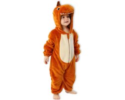 BoefieBoef Dinosaurus bruin Dieren Baby Onesie Peuter Pyjama Kinderen 2-4 jaar 6 maanden tot 2 jaar – Verkleedkleding met Luierrits – Voor Carnaval, Kerst- en Kraamcadeau – Flanel - Romper - Boxpak - Jongen - Meisje - Kruippak - Winterpak