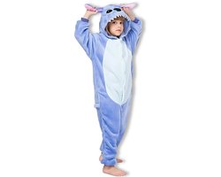 BoefieBoef Kinder Onesie Stitch – Peuter & Kleuter Pyjama 2-5 Jaar – Fluffy Dieren Verkleedpak – Warme Flanel Jumpsuit met Capuchon – Knuffelpak & Huispak – Zwemles – Carnaval, Halloween & Sinterklaas Cadeau – Jongens & Meisjes 95-110 cm - Blauw