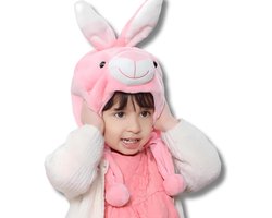 BoefieBoef Kindermuts met Dieren Oortjes voor Baby, Peuter & Kleuter 6 maanden tot 10 jaar – Warm Flanel Wintermuts – Dierenhoed Jongens & Meisjes – Beanie – Kerst en Sinterklaas Cadeau tip - Kou Carnaval & Halloween - Konijn Rabbit Roze Pasen
