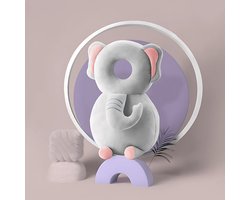 BoefieBoef Olifant Baby Hoofdbeschermer – Peuter Valkussen & Valrugzak met Schattig Dierendesign – Veiligheidskussen Achterhoofd Bescherming bij Lopen – Lichtgewicht & Ademend – Verstelbare Band – 4-36 Maanden – Kraamcadeau - jongens meisjes - grijs