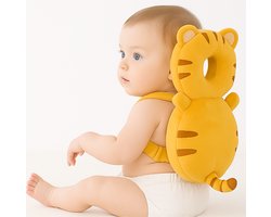 BoefieBoef Tijger baby Hoofdbeschermer – Peuter Valkussen & Valrugzak met Schattig Dierendesign – Veiligheidskussen Achterhoofd Bescherming bij Lopen – Lichtgewicht & Ademend – Verstelbare Band – 4-36 Maanden – Kraamcadeau - jongens meisjes - oranje