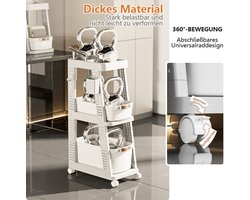Boek & Papier Organiser-Boekenkast-Kleine Trolley-Gewielde Opbergplank-Multifunctionele Opbergverdieping-3 Etages-Wit-44*26*87cm