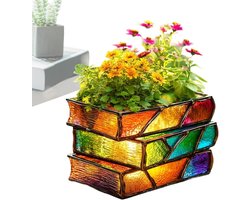Boek Vaas - Plantenbak Boek - Decoratie Huis - Glazen Effect - 13.6D x 17W x 13.6H cm - Multicolor