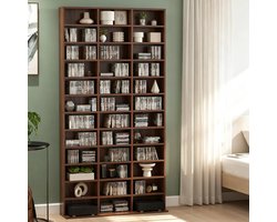 Boekenkast – 102 x 23,5 x 195 cm – Verstelbare Planken – MDF – Bruin – Voor Boeken, Cd's en Dvd's