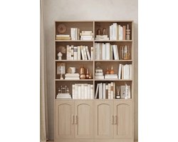 Boekenkast 115x27x185,5 cm met Deuren en 12 Vakken – Hoge Opbergkast / Vitrinekast / Kast voor Woonkamer, Kantoor en Keuken – Modern Design Eiken – Urbanhome