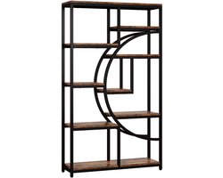 Boekenkast – 175 cm – 9 open vakken – Halvemaan design – Houtlook en metaal – Open kast – Zwart & bruin