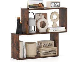 Boekenkast 3 verdiepingen – vrijstaand houten rek met 2 kubusvormige vakken – geometrisch opbergrek voor woonkamer, werkkamer of kantoor – koffie