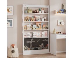 Boekenkast 4-laags – Boekenkastje – Kast – Opbergkast – Speelkamerkast – Beschrijfbare Deurtjes – Vrijstaand – Tipveiligheid – Verstelbare Planken – Wit – Eenvoudige Montage