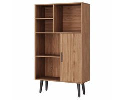 Boekenkast 4-Laags - Met Deur en Vrijstaand design - voor woonkamer en kantoor - Houtlook Mid-Century - Paars