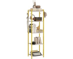 Boekenkast, 5-laags opbergplank, plantenplank, opbergplank met stalen frame, voor woonkamer, kantoor, studeerkamer, hal, industriële stijl, wit,